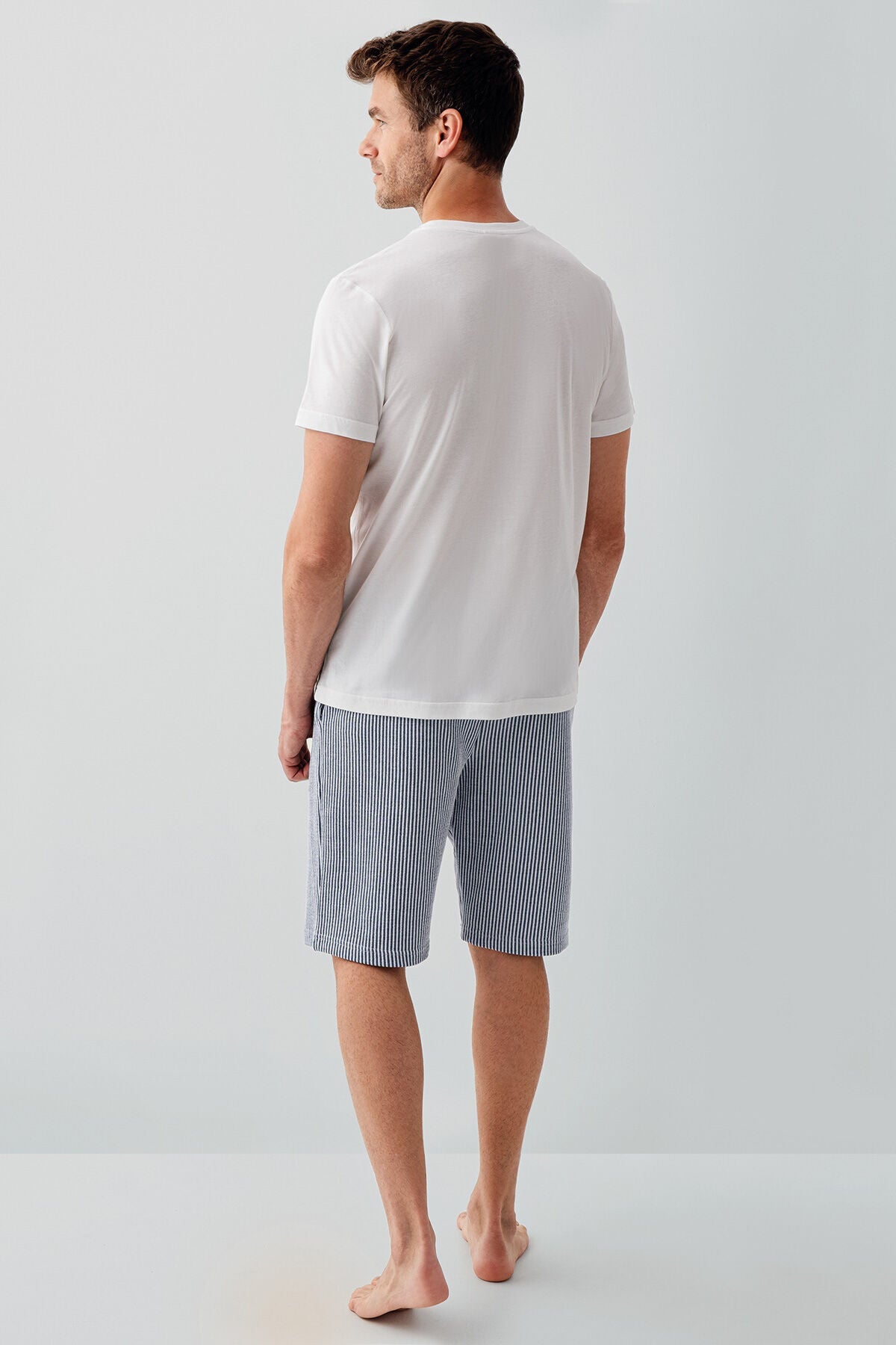 Rolypoly Erkek Bisiklet Yaka Baskılı Yazlık Regular Fit Beyaz Bermuda Takım RP3755-S-V1