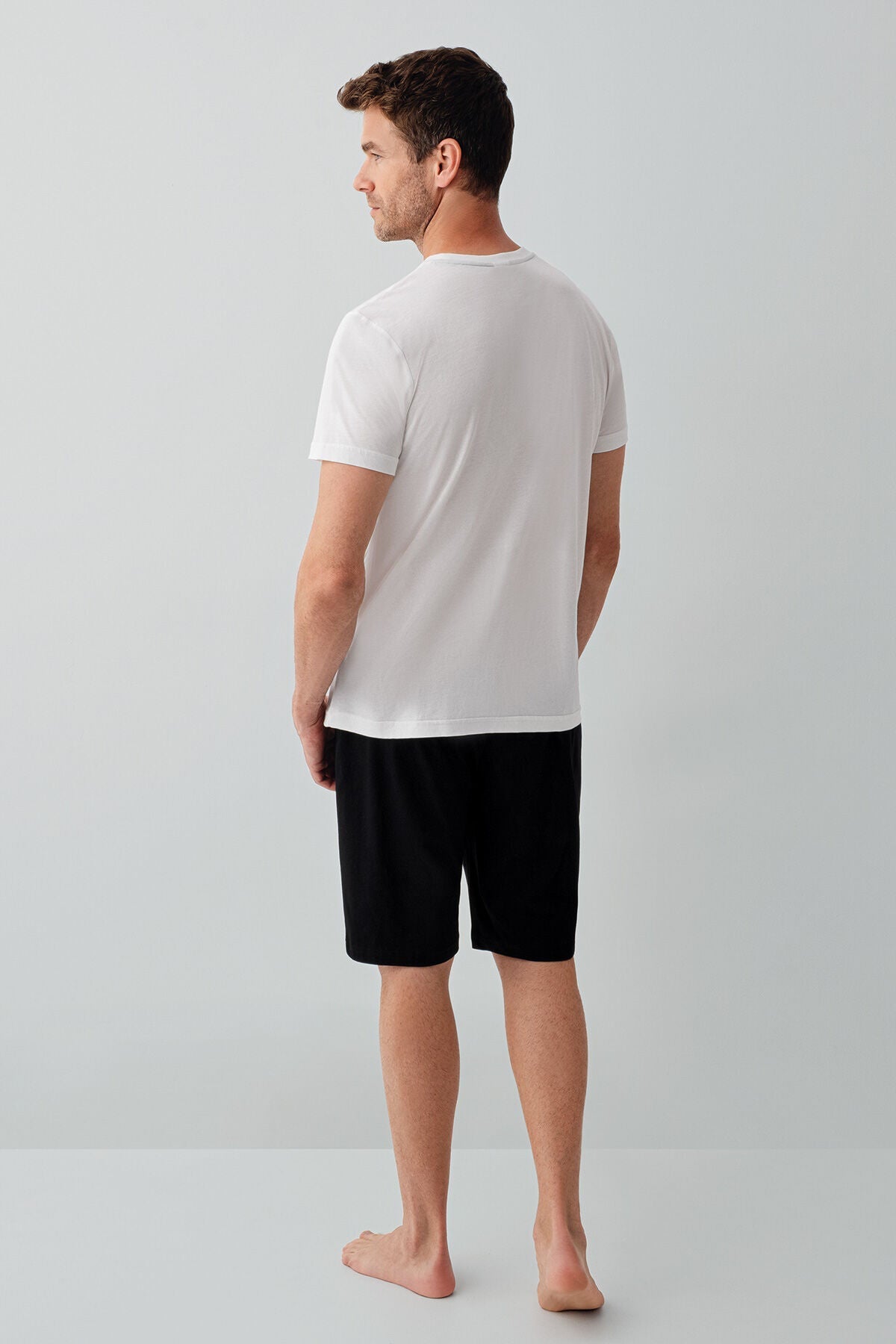 Rolypoly Erkek Bisiklet Yaka Baskılı Yazlık Regular Fit Beyaz Bermuda Takım RP3754-S-V1