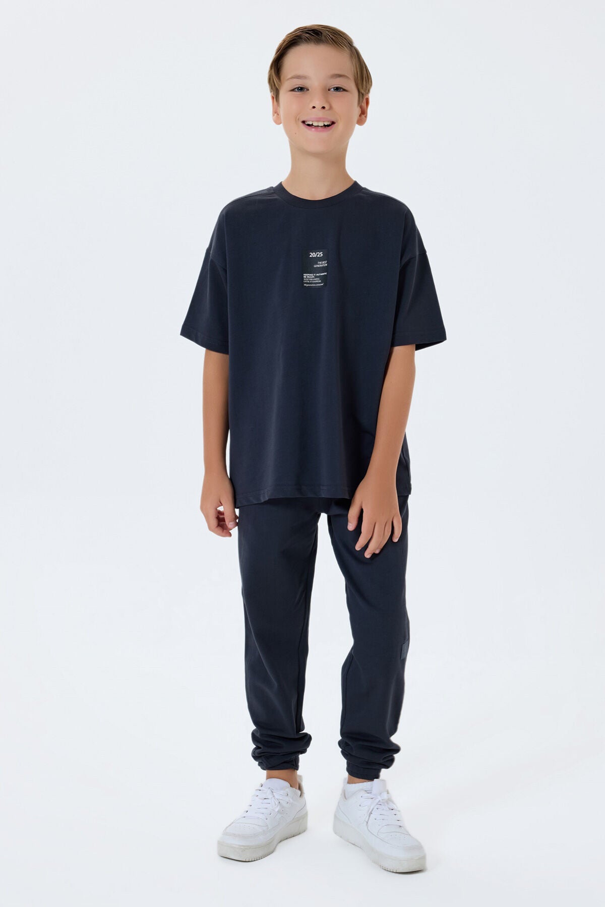 Rolypoly Erkek Çocuk Bisiklet Yaka Baskılı Yazlık Oversize Fit Gri Eşofman Takımı RP3768-C-V2 Ürün ikincil görseli