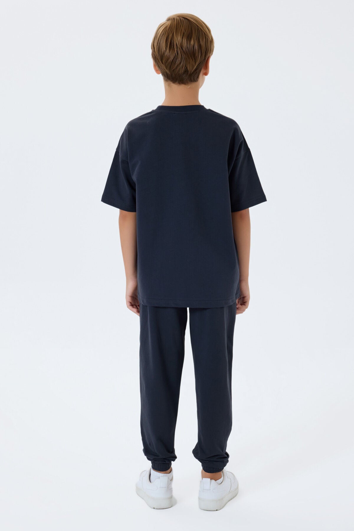 Rolypoly Erkek Çocuk Bisiklet Yaka Baskılı Yazlık Oversize Fit Gri Eşofman Takımı RP3768-C-V2