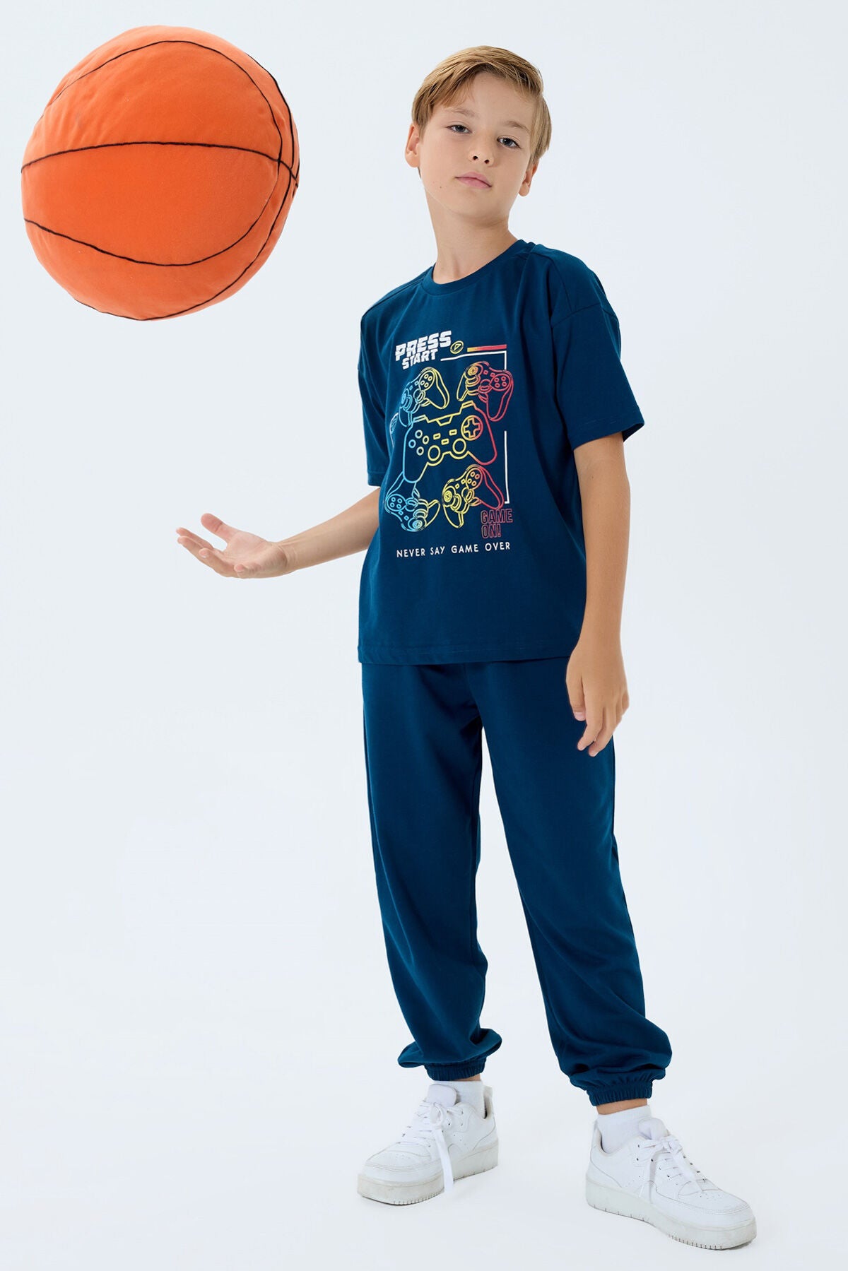 Rolypoly Erkek Çocuk Bisiklet Yaka Baskılı Yazlık Regular Fit Lacivert Pijama Takımı RP3759-C-V1 Ürün ana görseli