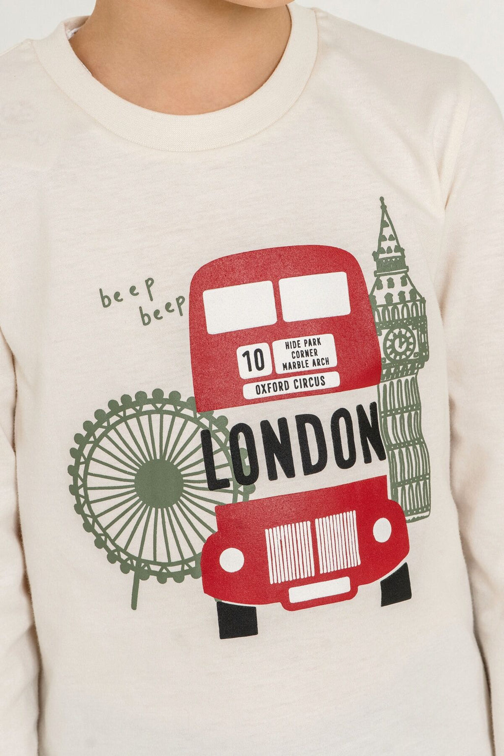 Rolypoly Erkek Çocuk Beep Beep London Bus Beyaz Uzun Kol Pijama Takım RP3877-C-V2