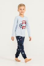 Rolypoly Erkek Çocuk Beep Beep London Bus Mavi Uzun Kol Pijama Takım RP3877-C-V1