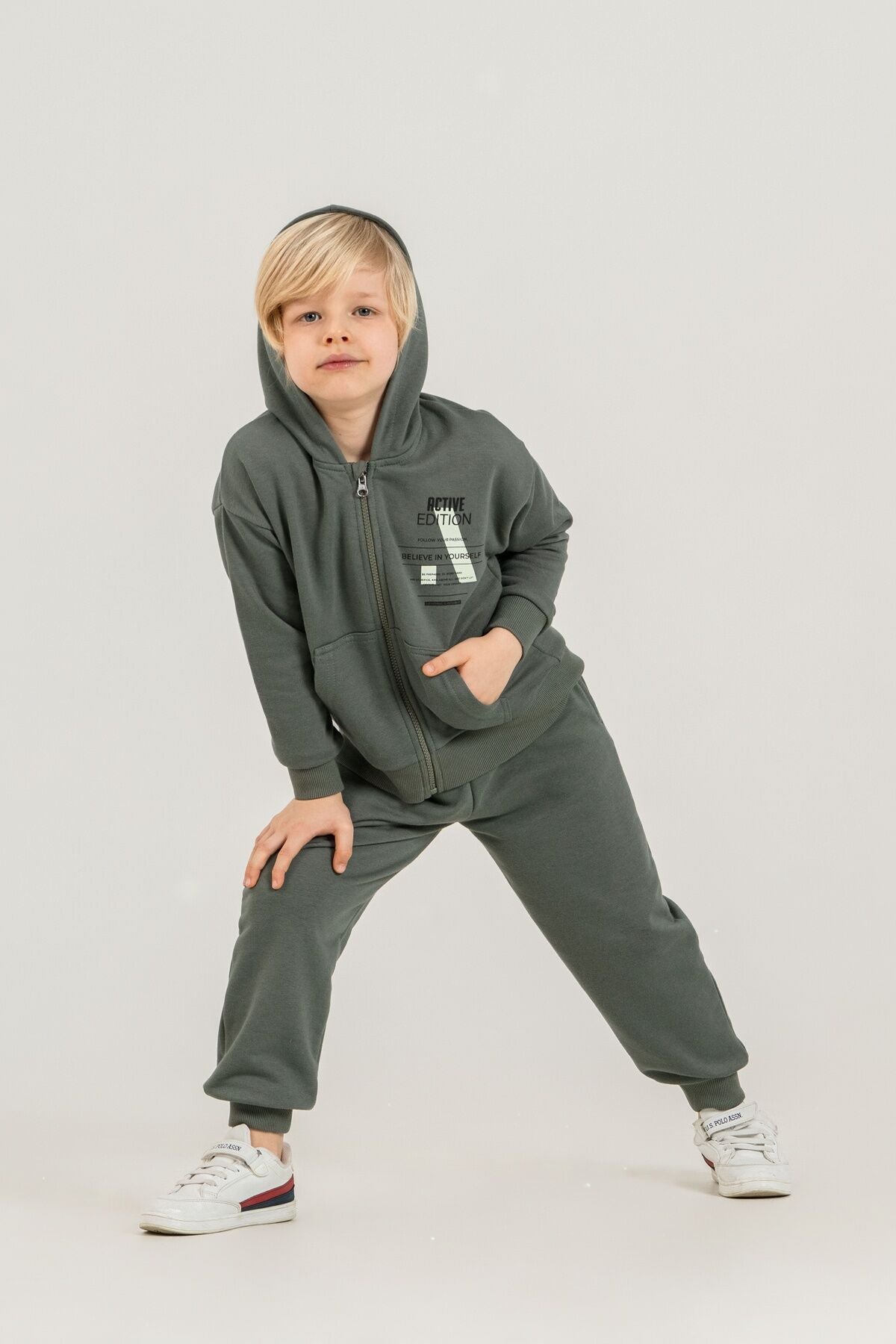 Rolypoly Erkek Çocuk Believe In Yourself Haki Eşofman Takımı RP3882-C-V1 Ürün ikincil görseli