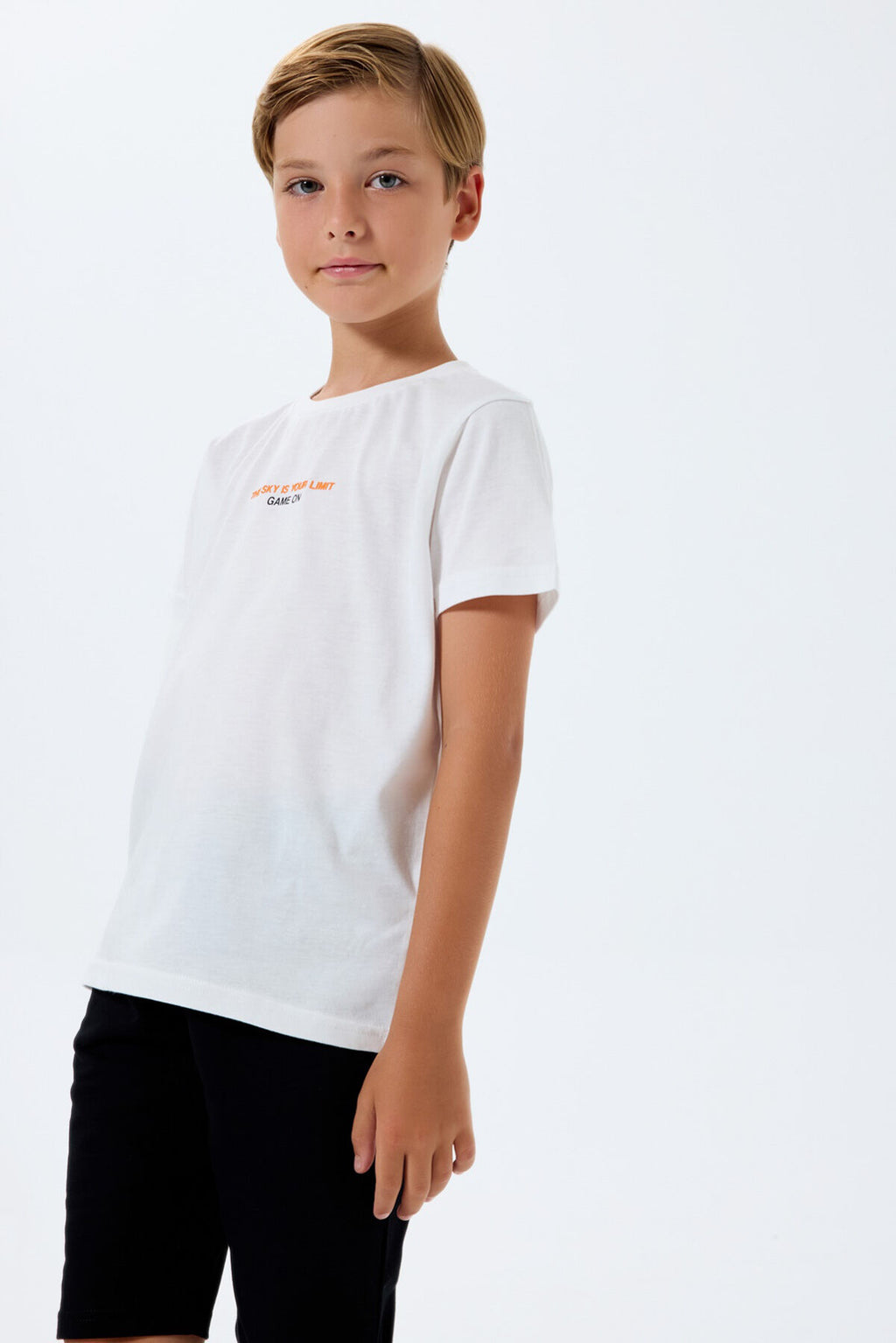 Rolypoly Erkek Çocuk Bisiklet Yaka Baskılı Yazlık Regular Fit Beyaz Bermuda Takım RP3760-C-V2
