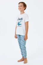 Rolypoly Erkek Çocuk Bisiklet Yaka Baskılı Yazlık Regular Fit Beyaz Pijama Takımı RP3743-C-V2