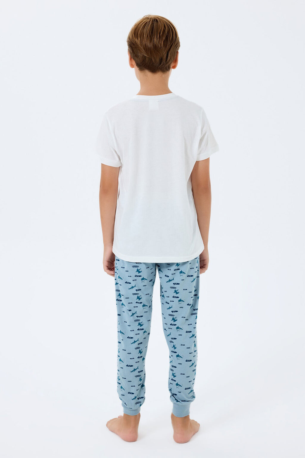 Rolypoly Erkek Çocuk Bisiklet Yaka Baskılı Yazlık Regular Fit Beyaz Pijama Takımı RP3743-C-V2