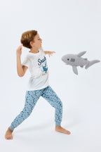 Rolypoly Erkek Çocuk Bisiklet Yaka Baskılı Yazlık Regular Fit Beyaz Pijama Takımı RP3743-C-V2