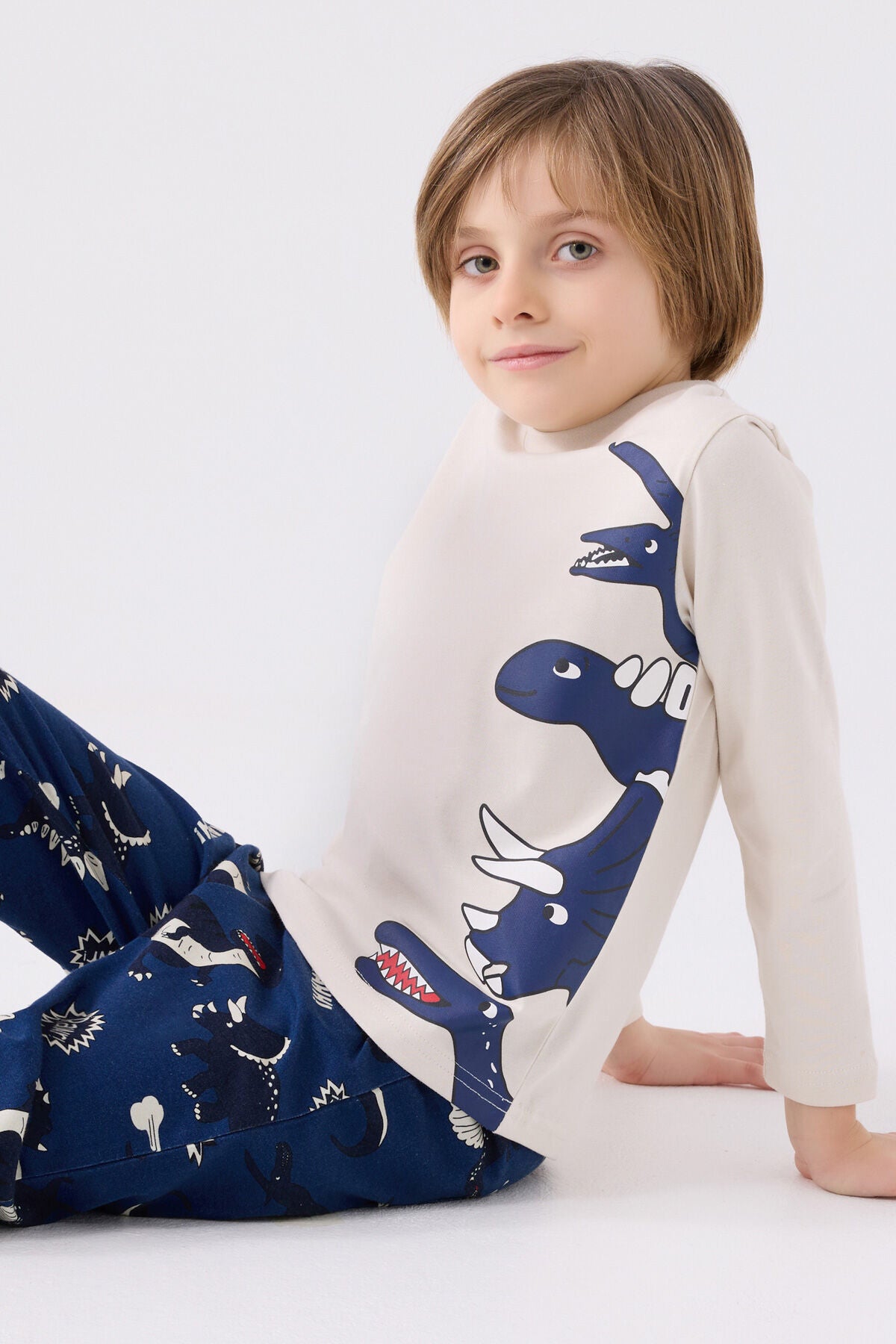 Erkek Çocuk Mavi Uzun Kol Pijama Takım