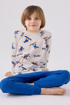 Rolypoly Erkek Çocuk Bisiklet Yaka Pigment Baskýlý Kýþlýk Regular Fit Mavi Pijama Takýmý RP3501-C-V1