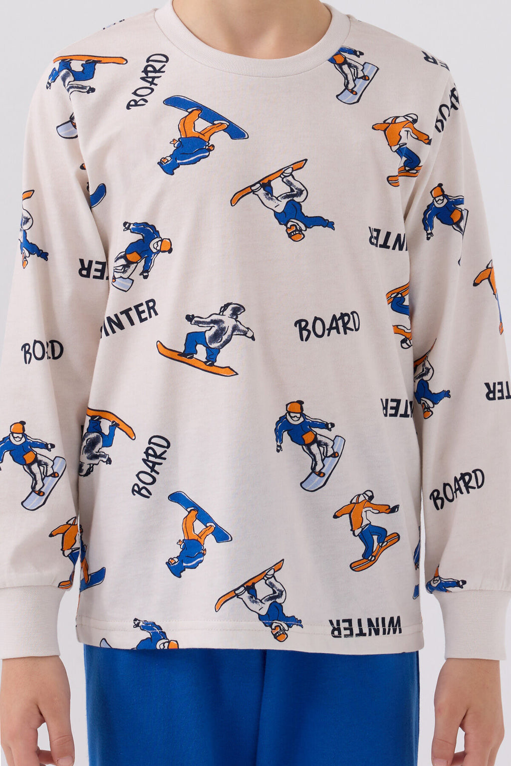 Rolypoly Erkek Çocuk Bisiklet Yaka Pigment Baskýlý Kýþlýk Regular Fit Mavi Pijama Takýmý RP3501-C-V1