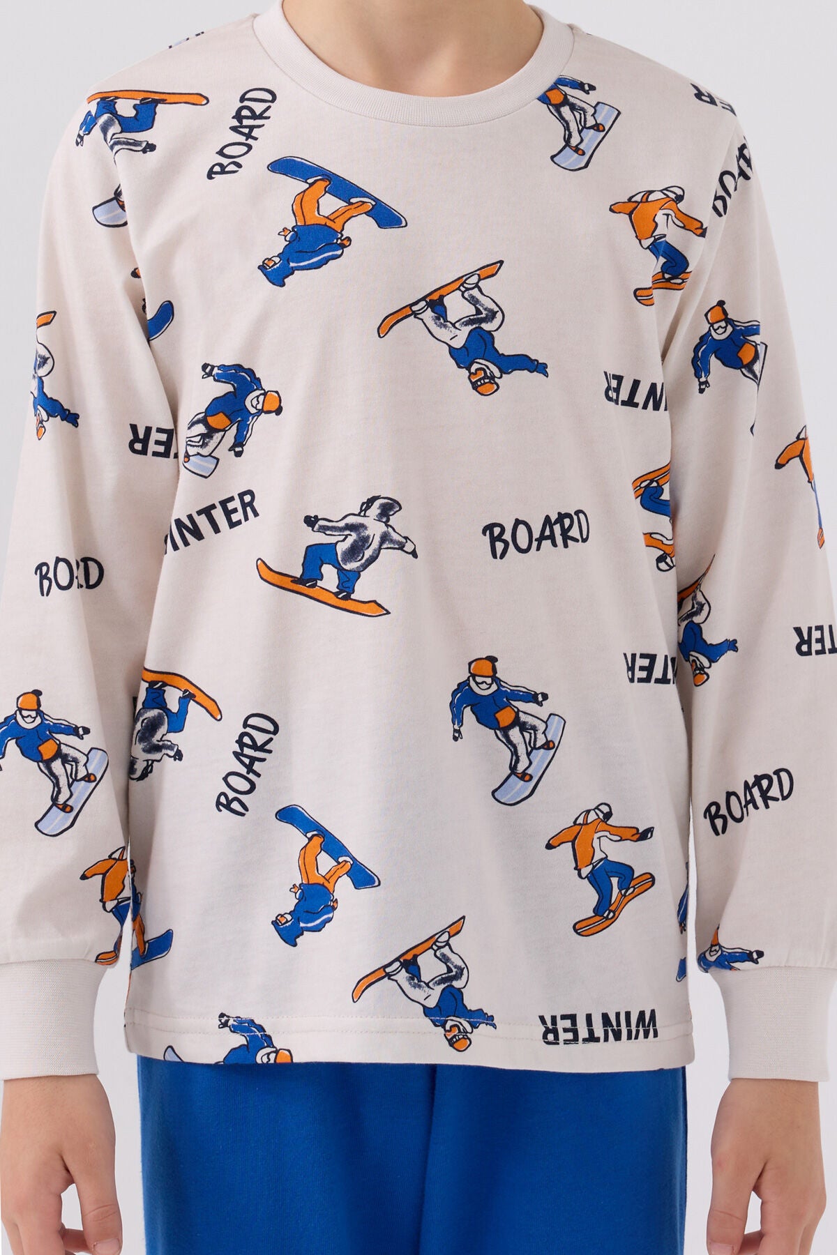 Rolypoly Erkek Çocuk Bisiklet Yaka Pigment Baskýlý Kýþlýk Regular Fit Mavi Pijama Takýmý RP3501-C-V1