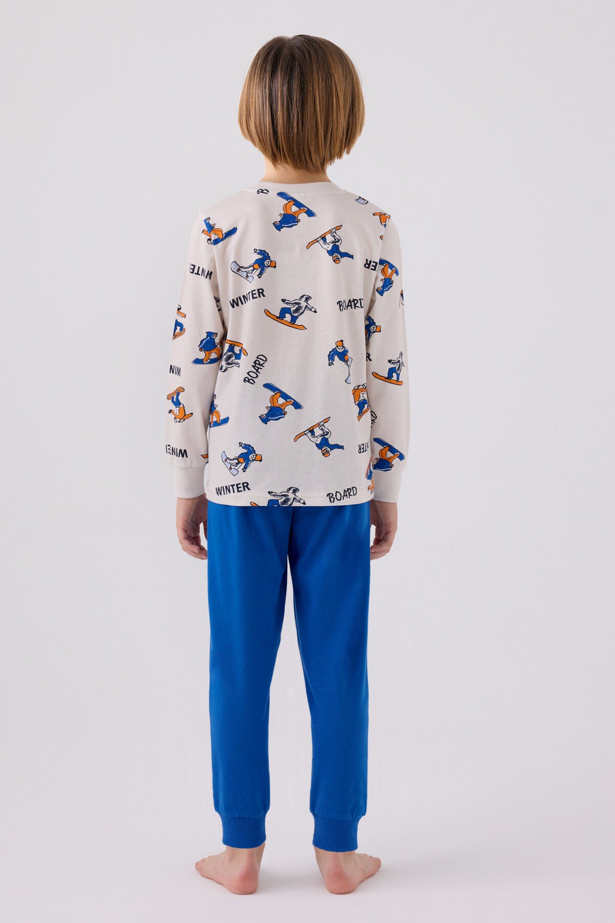 Rolypoly Erkek Çocuk Bisiklet Yaka Pigment Baskýlý Kýþlýk Regular Fit Mavi Pijama Takýmý RP3501-C-V1