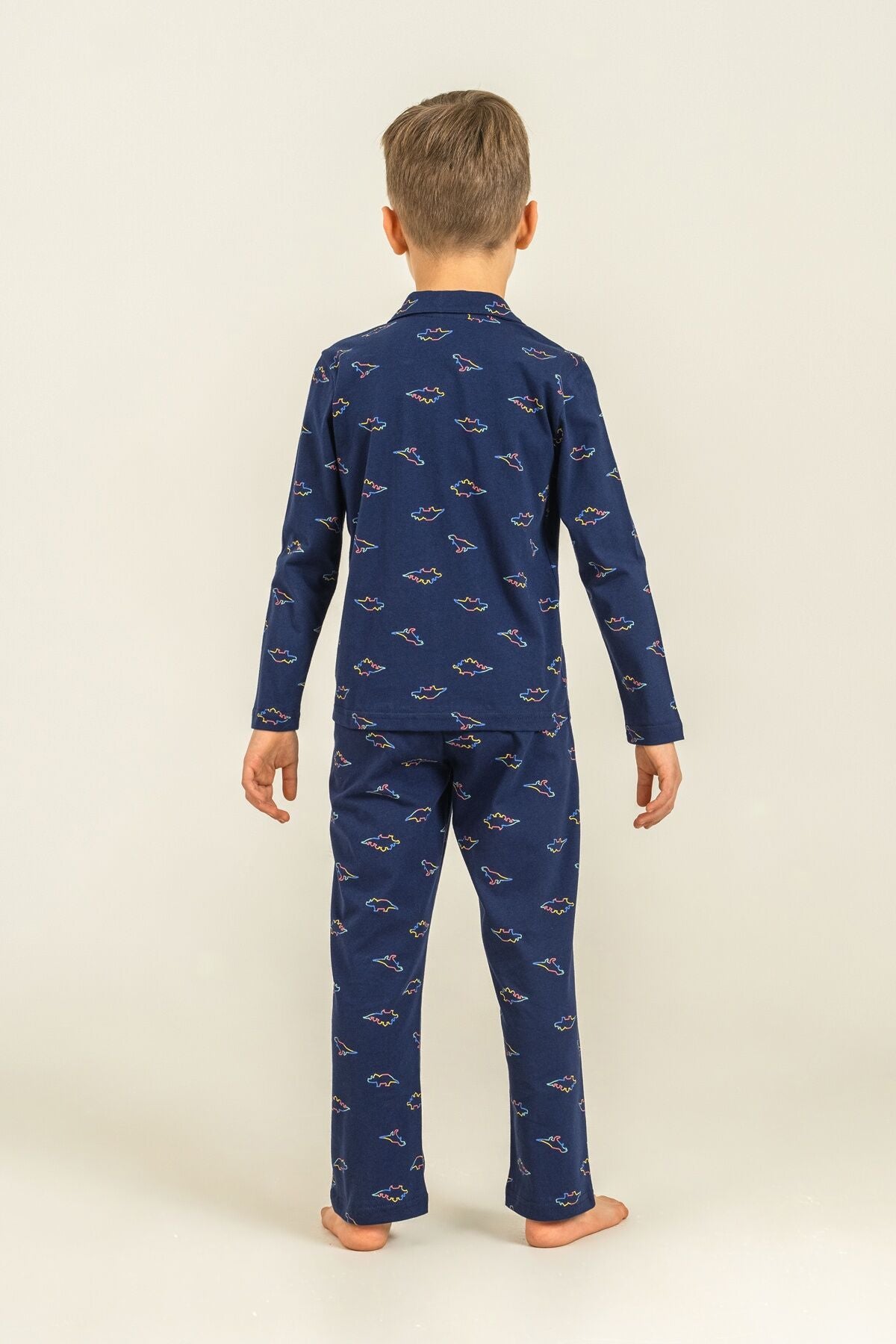 Rolypoly Erkek Çocuk Colorful Dinos Lacivert Gömlek Pijama Takımı RP3867-C-V1