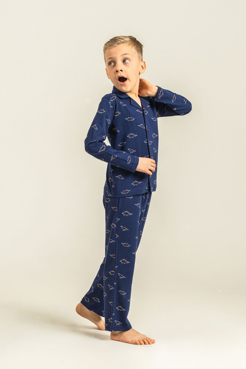 Rolypoly Erkek Çocuk Colorful Dinos Lacivert Gömlek Pijama Takımı RP3867-C-V1