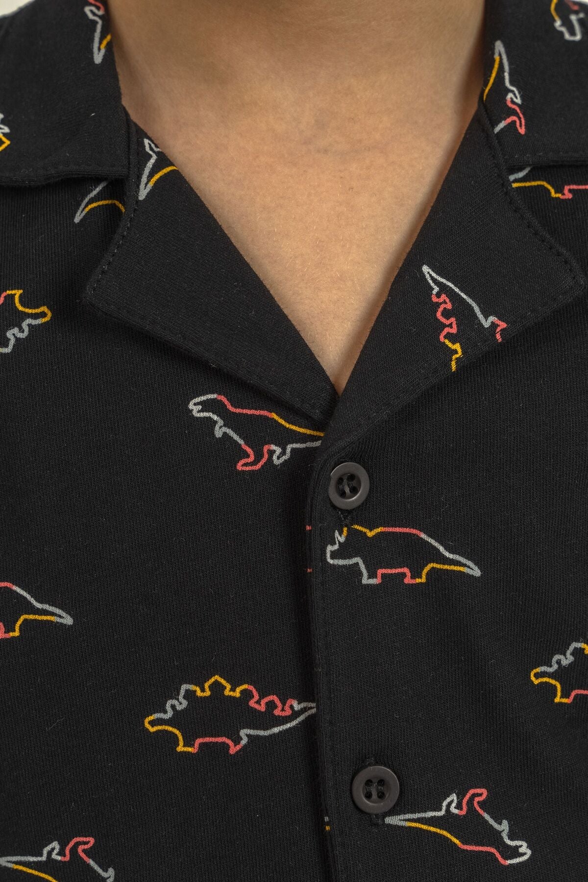 Rolypoly Erkek Çocuk Colorful Dinos Siyah Gömlek Pijama Takımı RP3867-C-V2