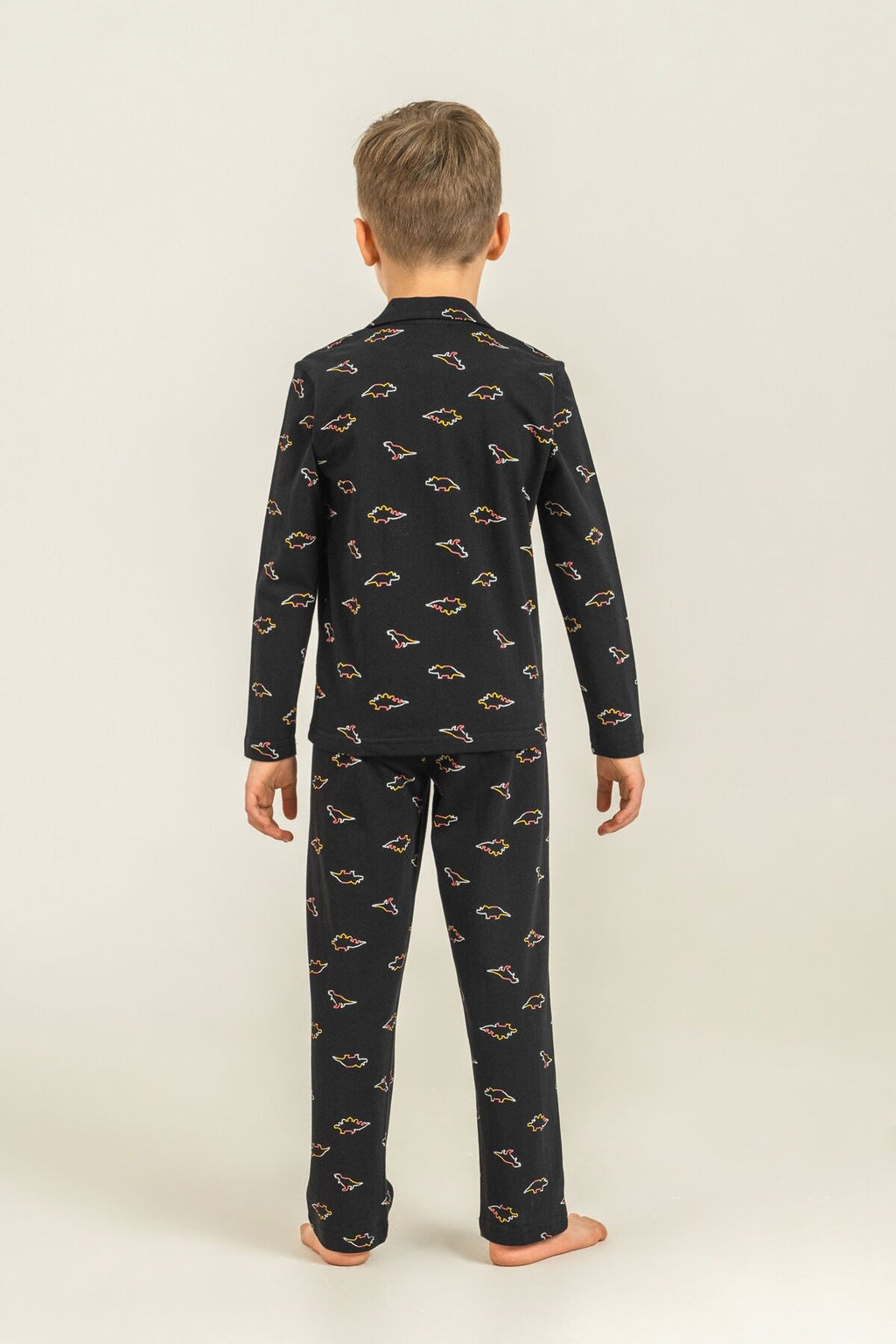 Rolypoly Erkek Çocuk Colorful Dinos Siyah Gömlek Pijama Takımı RP3867-C-V2
