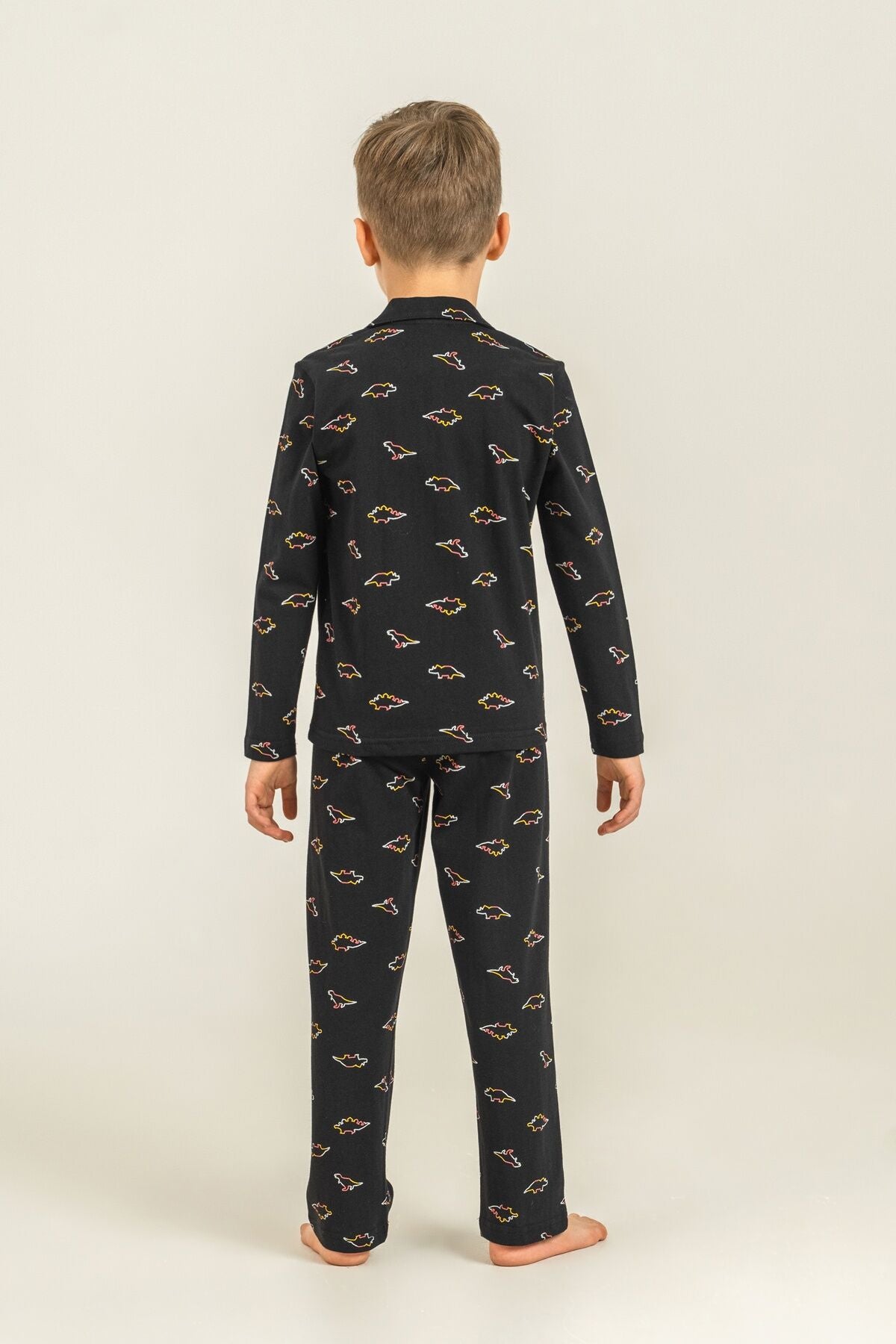 Rolypoly Erkek Çocuk Colorful Dinos Siyah Gömlek Pijama Takımı RP3867-C-V2