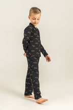 Rolypoly Erkek Çocuk Colorful Dinos Siyah Gömlek Pijama Takımı RP3867-C-V2