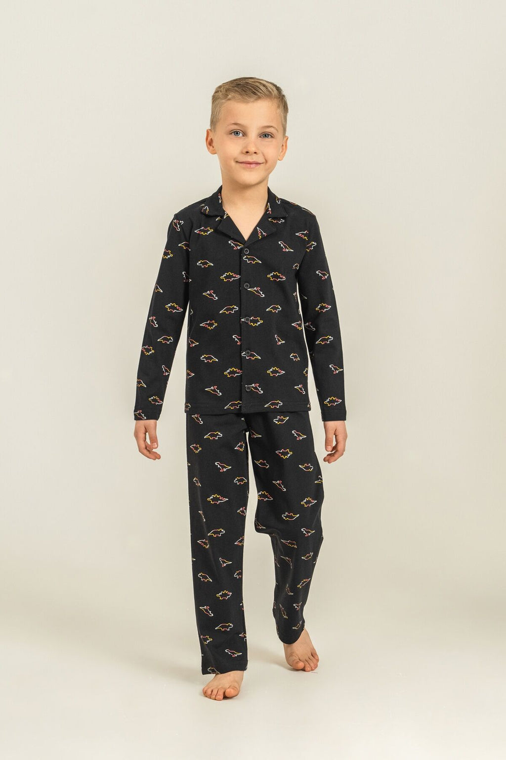 Rolypoly Erkek Çocuk Colorful Dinos Siyah Gömlek Pijama Takımı RP3867-C-V2