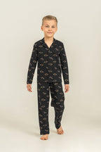 Rolypoly Erkek Çocuk Colorful Dinos Siyah Gömlek Pijama Takımı RP3867-C-V2