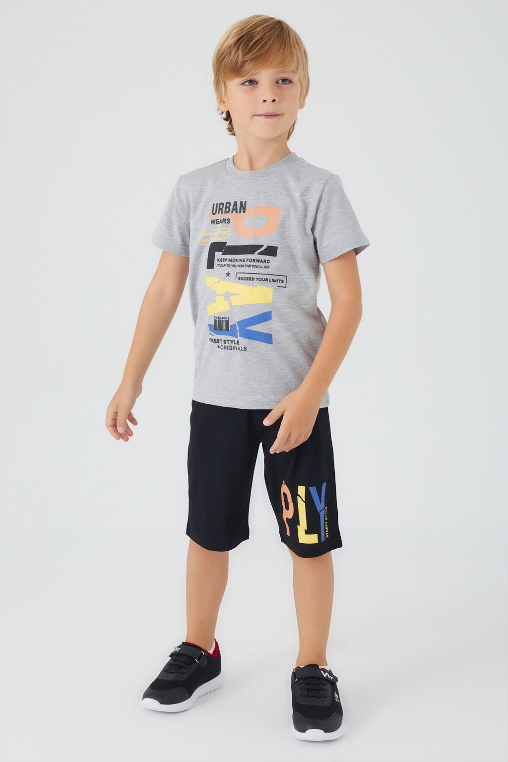 Urban Wears Gri Melanj Erkek Çocuk Bermuda Takım