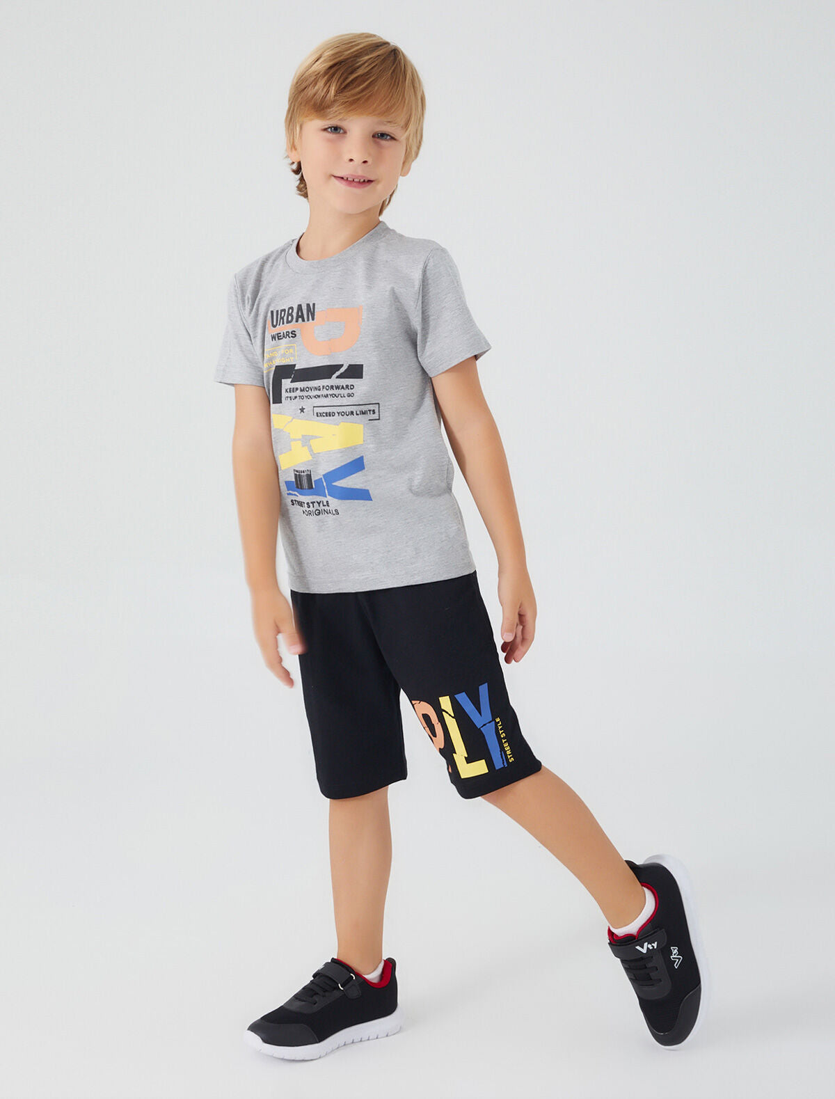 Urban Wears Gri Melanj Erkek Çocuk Bermuda Takım