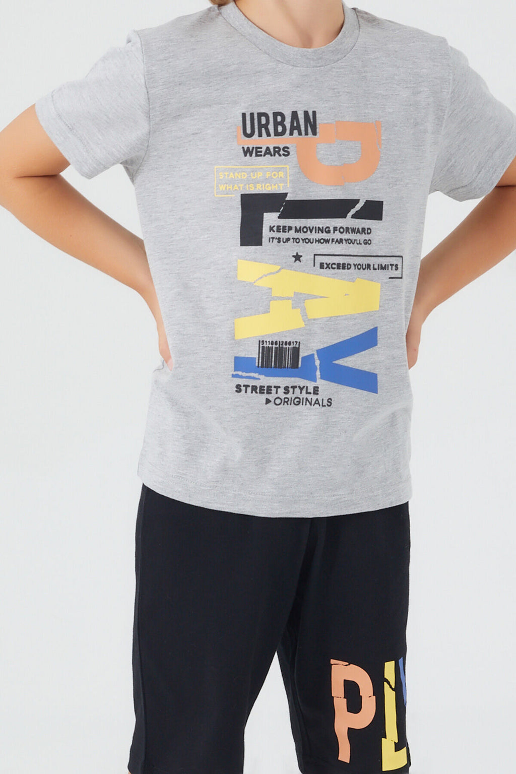 Urban Wears Gri Melanj Erkek Çocuk Bermuda Takım