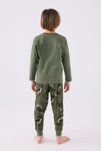 Rolypoly Erkek Çocuk Bisiklet Yaka Pigment Baskılı Kışlık Regular Fit Haki Pijama Takımı RP3429-C-V1