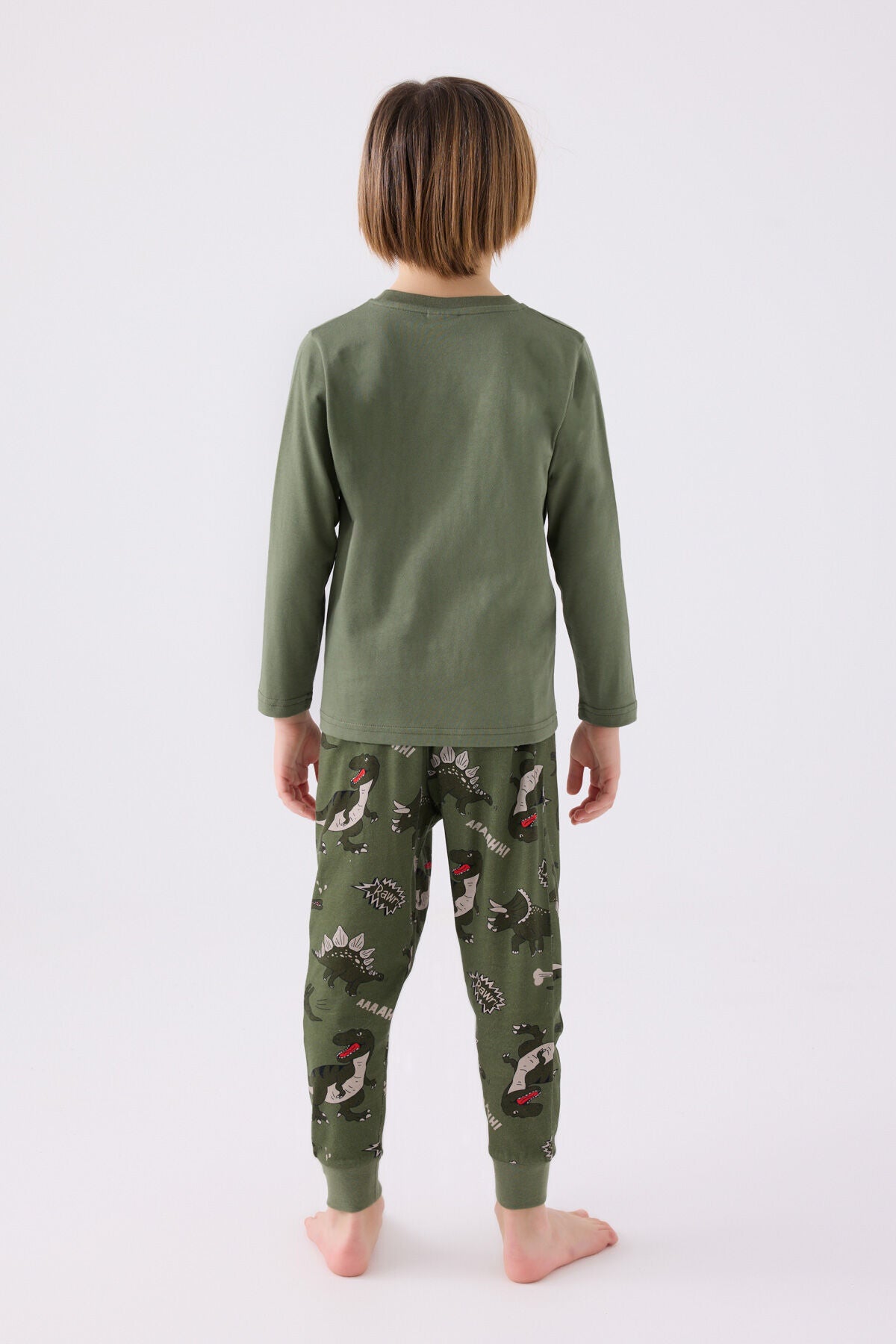Rolypoly Erkek Çocuk Bisiklet Yaka Pigment Baskılı Kışlık Regular Fit Haki Pijama Takımı RP3429-C-V1