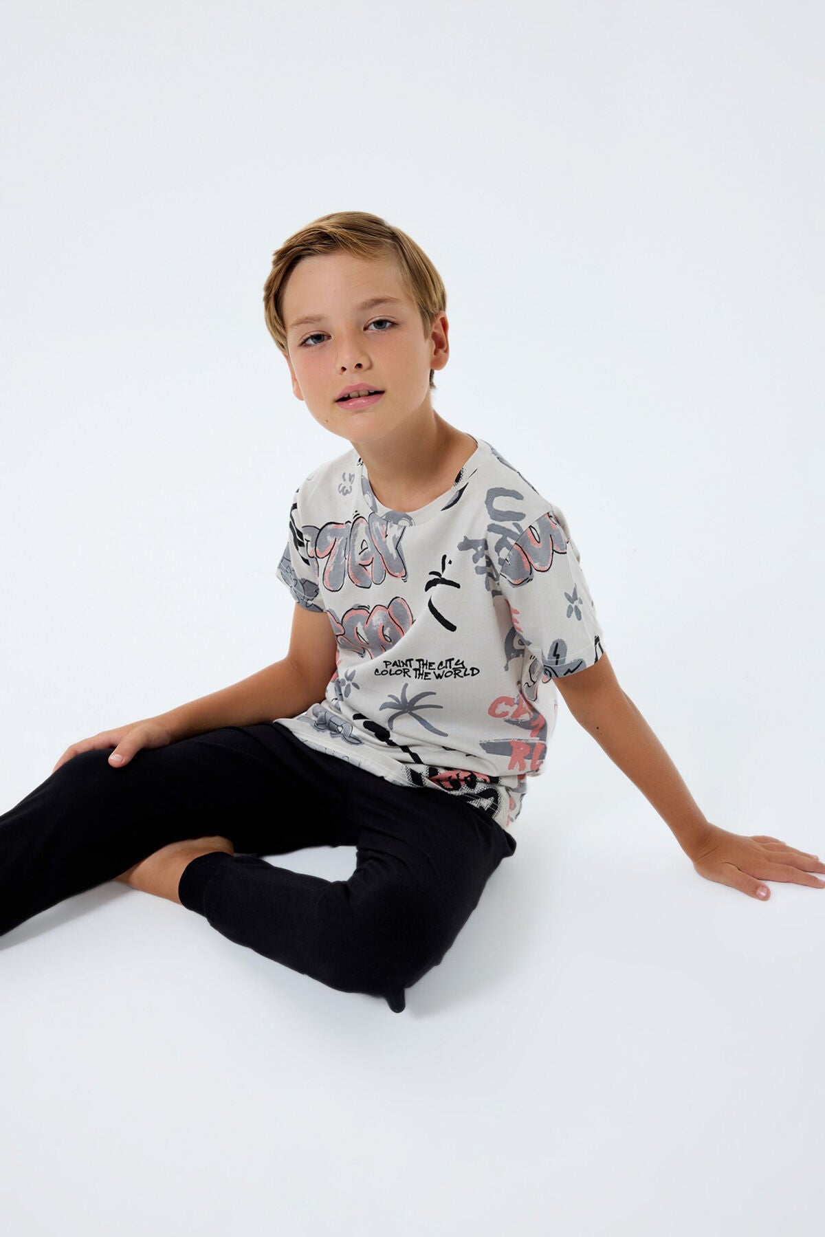 Rolypoly Erkek Çocuk Bisiklet Yaka Baskılı Yazlık Regular Fit Gri Pijama Takımı RP3746-C-V1 Ürün ana görseli