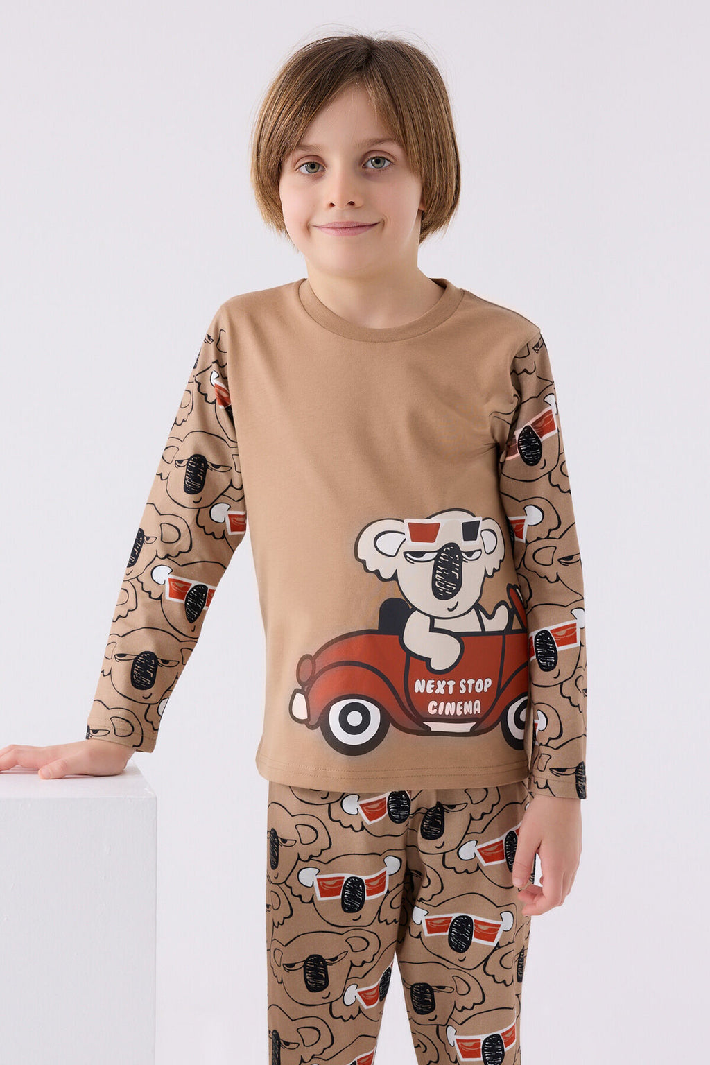 Erkek Çocuk Kahverengi Uzun Kol Pijama Takım