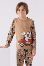 Erkek Çocuk Kahverengi Uzun Kol Pijama Takım