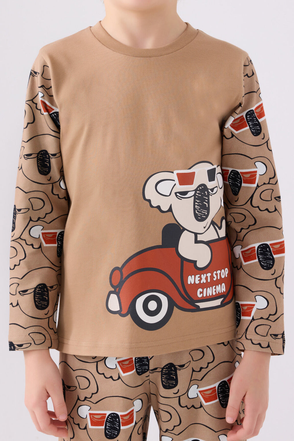 Erkek Çocuk Kahverengi Uzun Kol Pijama Takım