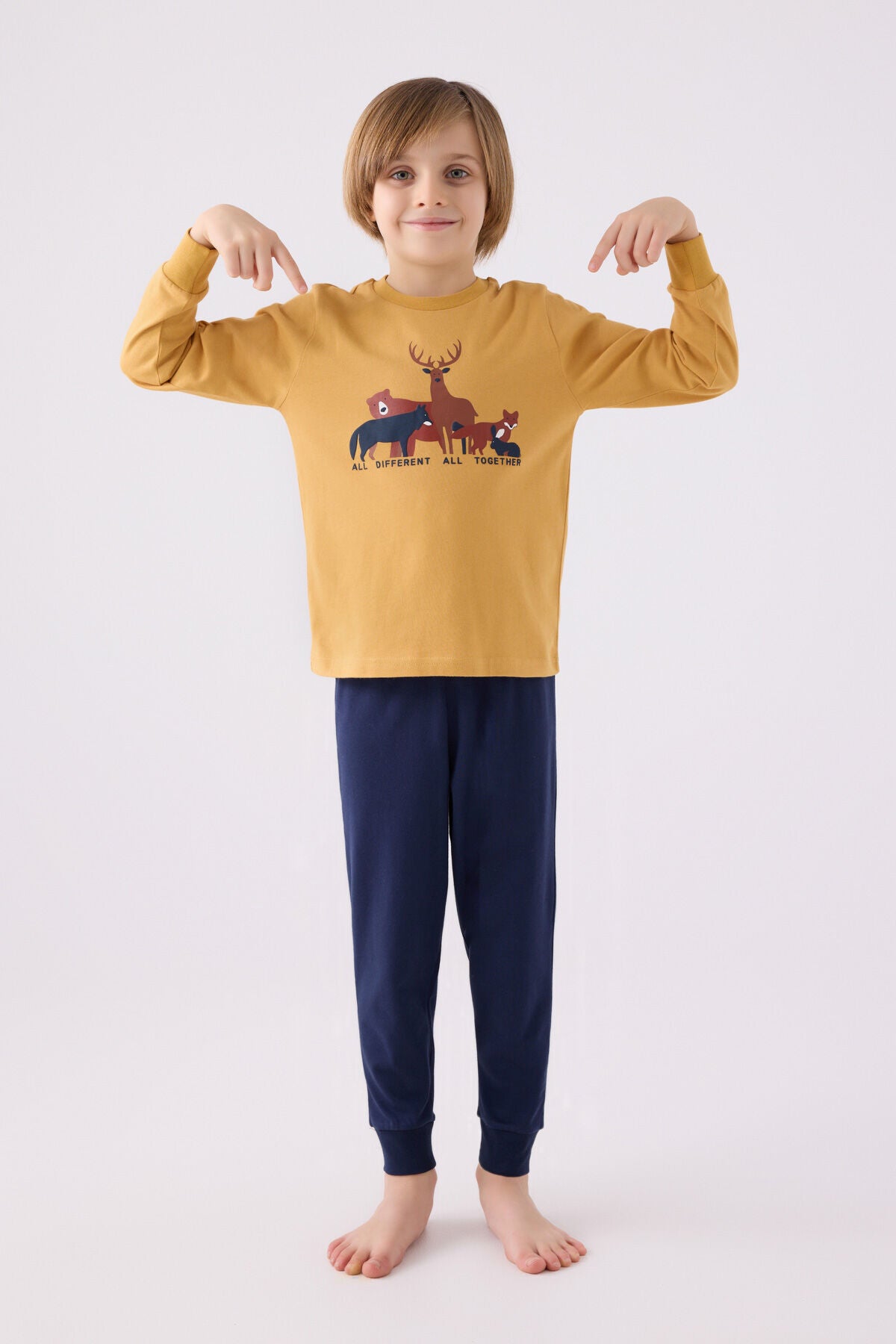 Rolypoly Erkek Çocuk Bisiklet Yaka Pigment Baskılı Kışlık Regular Fit Sarı Pijama Takımı RP3452-C-V1 Ürün ana görseli