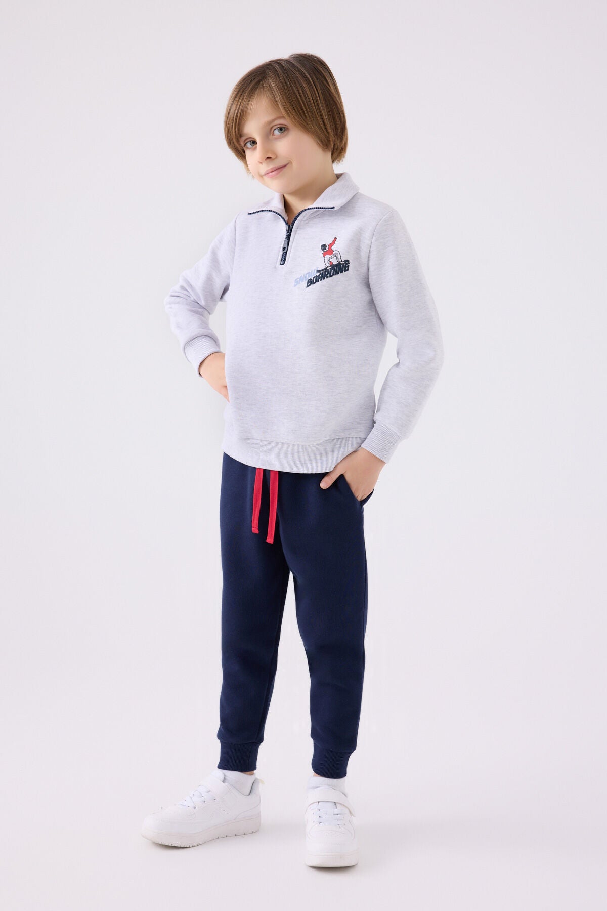 Rolypoly Erkek Çocuk Dik Yaka Empirme Baskılı Kışlık Regular Fit Gri Eşofman Takımı RP3438-C-V2 Ürün ana görseli