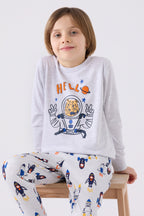 Rolypoly Erkek Çocuk Bisiklet Yaka Pigment Baskılı Kışlık Regular Fit Gri Pijama Takımı RP3443-C-V1