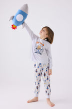 Rolypoly Erkek Çocuk Bisiklet Yaka Pigment Baskılı Kışlık Regular Fit Gri Pijama Takımı RP3443-C-V1
