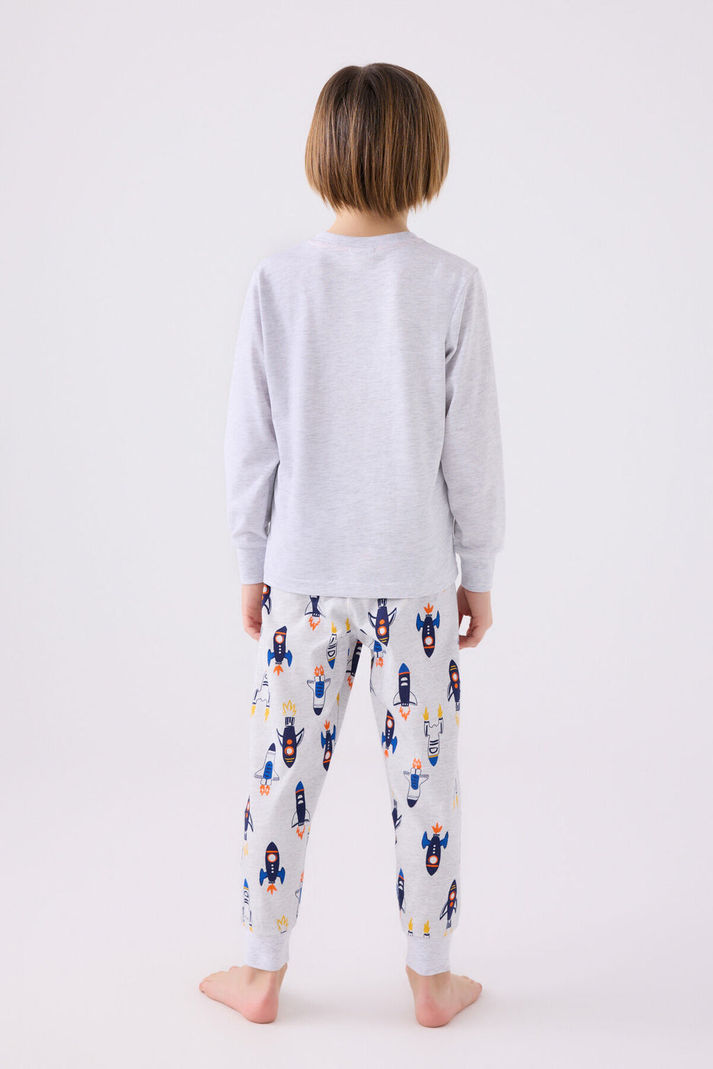 Rolypoly Erkek Çocuk Bisiklet Yaka Pigment Baskılı Kışlık Regular Fit Gri Pijama Takımı RP3443-C-V1