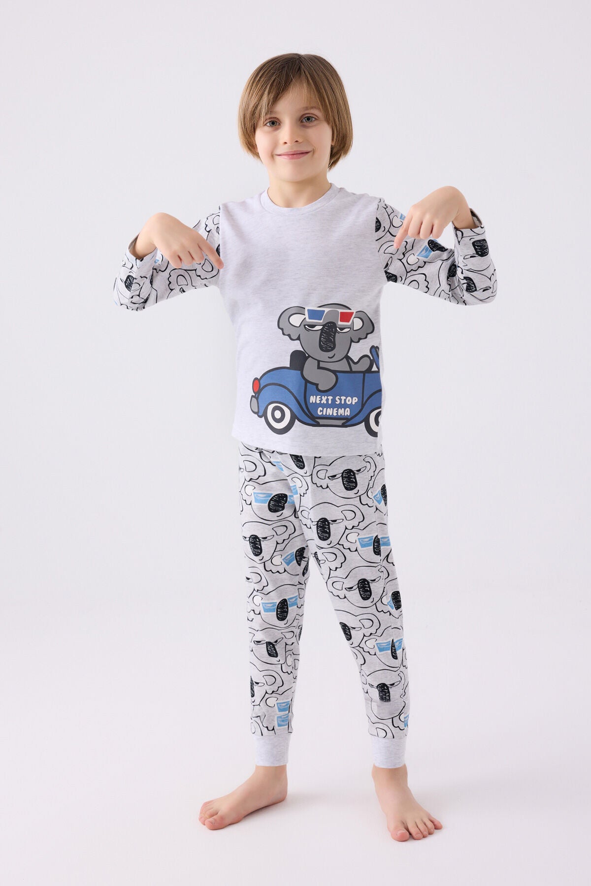 Rolypoly Erkek Çocuk Bisiklet Yaka Pigment Baskılı Kışlık Regular Fit Gri Pijama Takımı RP3446-C-V1 Ürün ana görseli