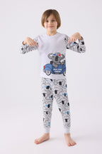Rolypoly Erkek Çocuk Bisiklet Yaka Pigment Baskılı Kışlık Regular Fit Gri Pijama Takımı RP3446-C-V1