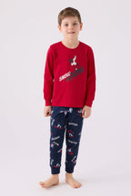 Rolypoly Erkek Çocuk Bisiklet Yaka Pigment Baskılı Kışlık Regular Fit Kırmızı Pijama Takımı RP3437-C-V2