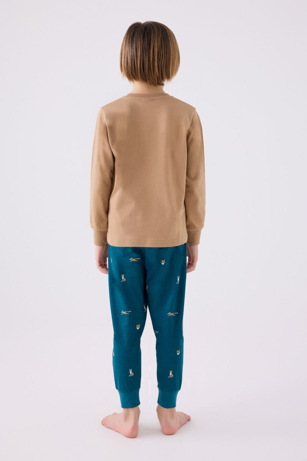 Rolypoly Erkek Çocuk Bisiklet Yaka Pigment Baskılı Kışlık Regular Fit Kahverengi Pijama Takımı RP3433-C-V2