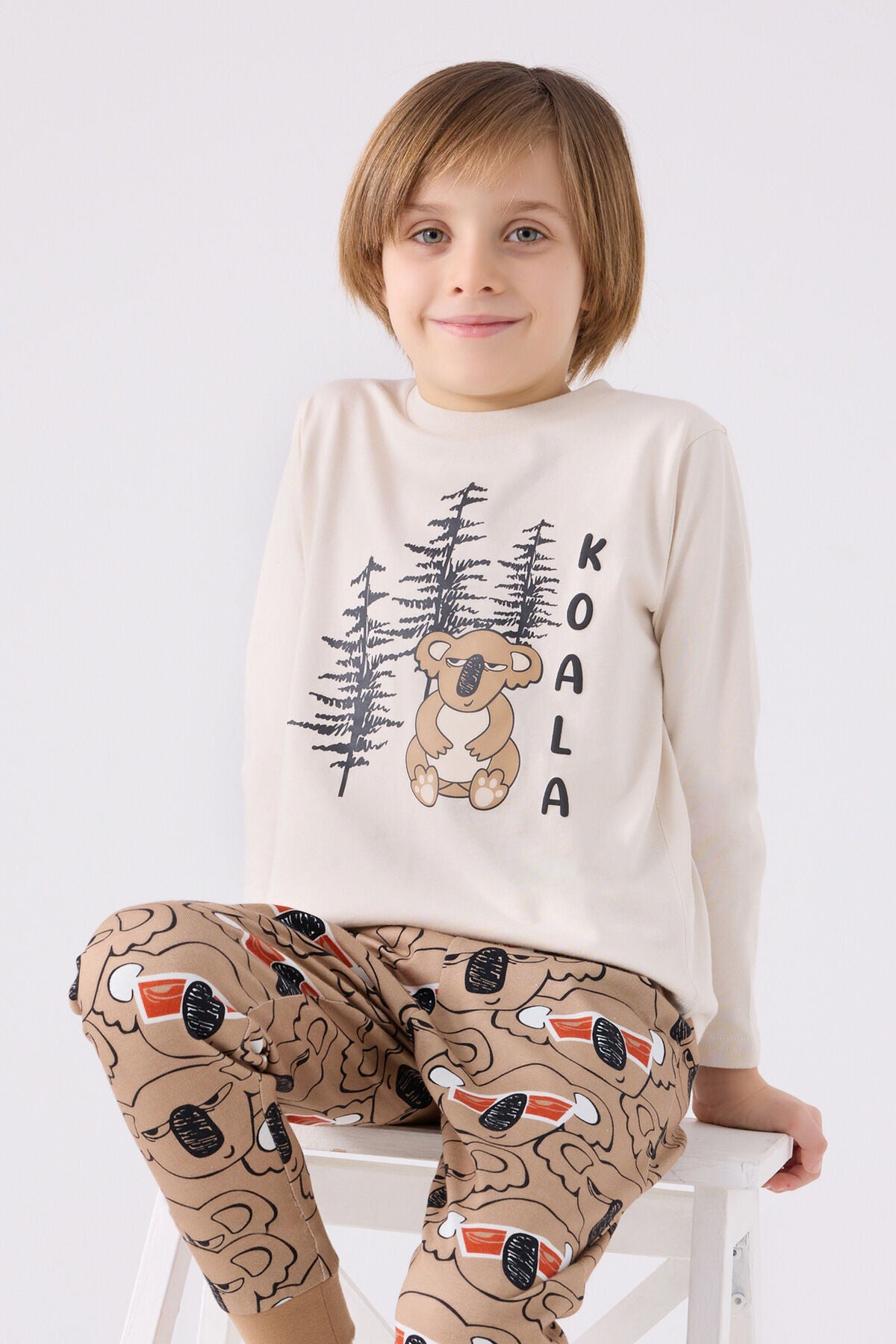 Rolypoly Erkek Çocuk Bisiklet Yaka Pigment Baskılı Kışlık Regular Fit Kahverengi Pijama Takımı RP3448-C-V2 Ürün ikincil görseli
