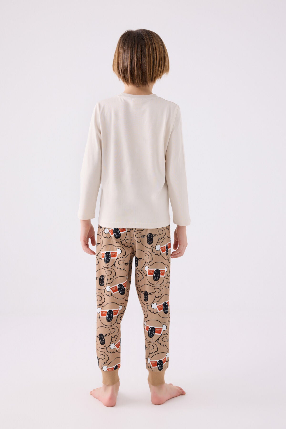 Rolypoly Erkek Çocuk Bisiklet Yaka Pigment Baskılı Kışlık Regular Fit Kahverengi Pijama Takımı RP3448-C-V2