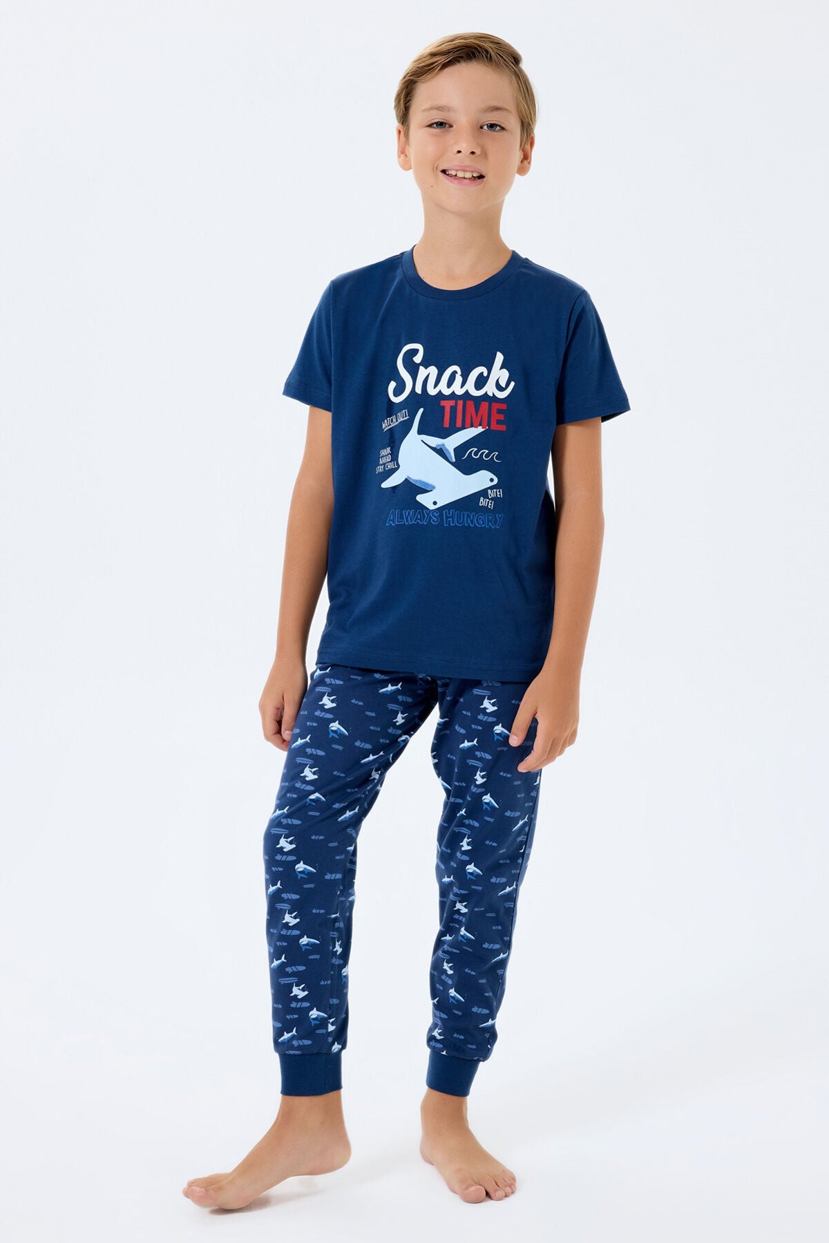 Rolypoly Erkek Çocuk Bisiklet Yaka Baskılı Yazlık Regular Fit Lacivert Pijama Takımı RP3743-C-V1 Ürün ana görseli