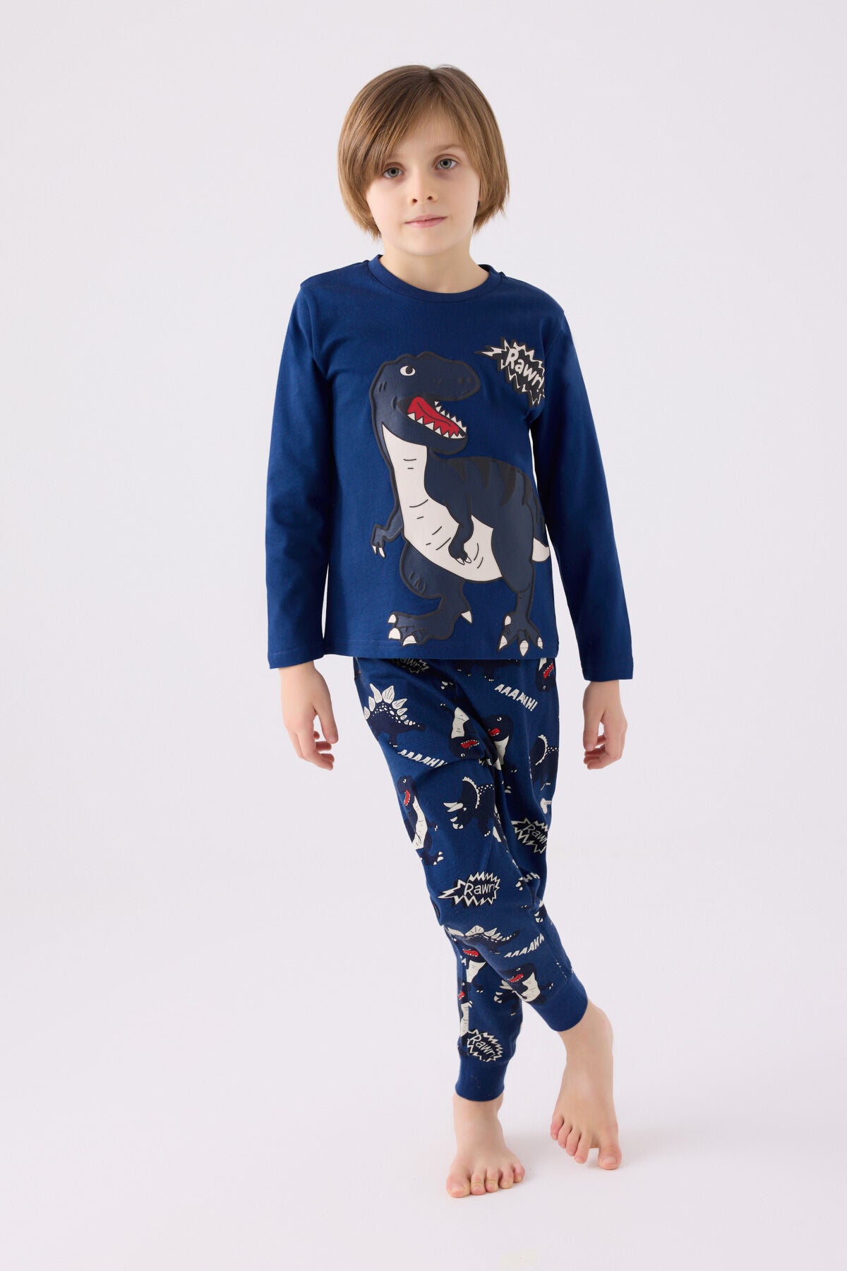 Rolypoly Erkek Çocuk Bisiklet Yaka Pigment Baskılı Kışlık Regular Fit Lacivert Pijama Takımı RP3428-C-V2 Ürün ana görseli