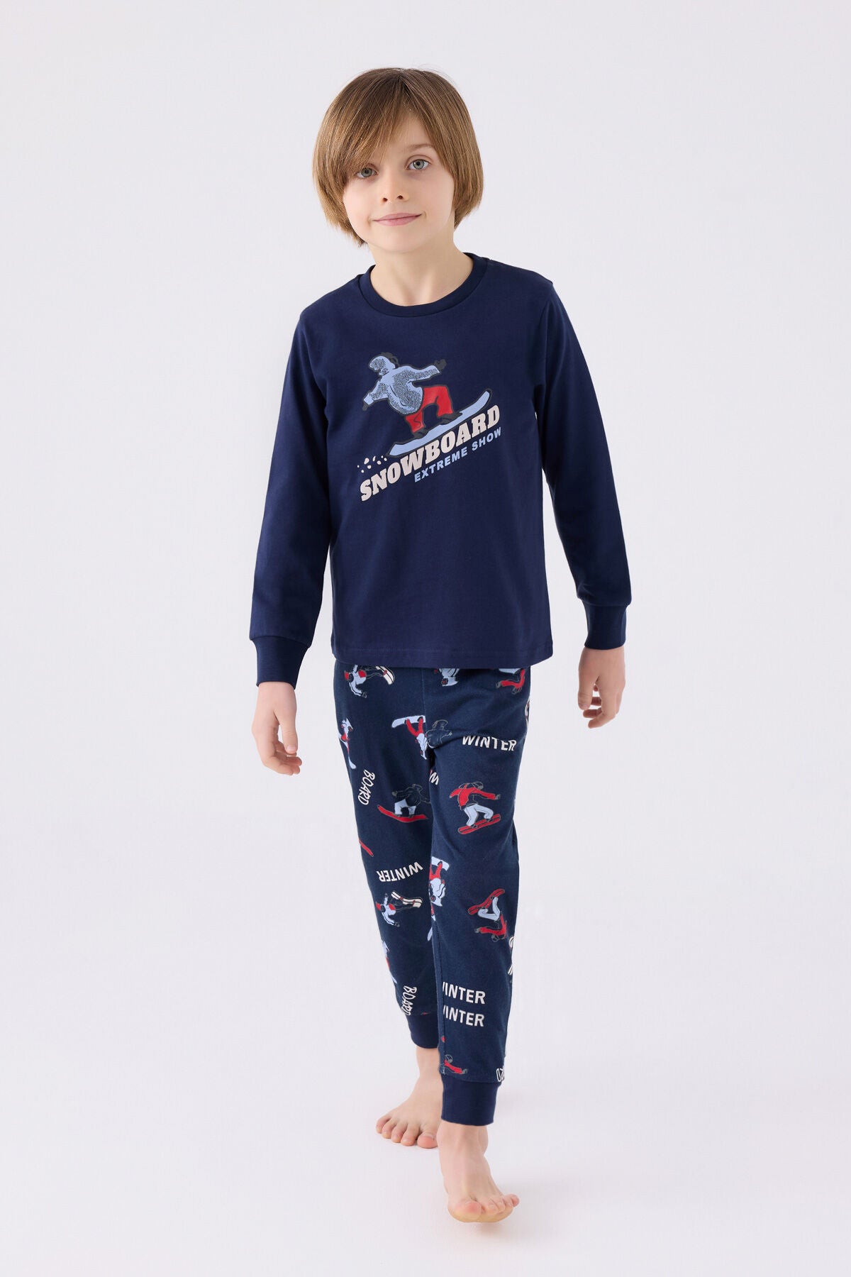 Rolypoly Erkek Çocuk Bisiklet Yaka Pigment Baskılı Kışlık Regular Fit Lacivert Pijama Takımı RP3435-C-V2 Ürün ana görseli