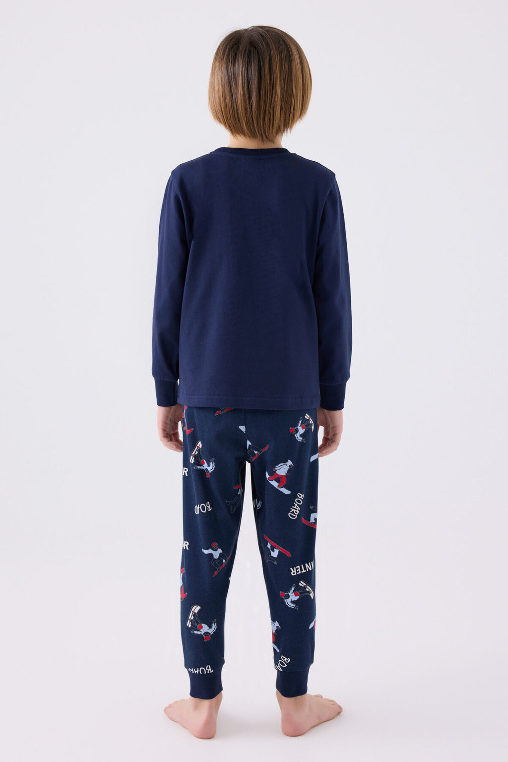 Rolypoly Erkek Çocuk Bisiklet Yaka Pigment Baskılı Kışlık Regular Fit Lacivert Pijama Takımı RP3435-C-V2