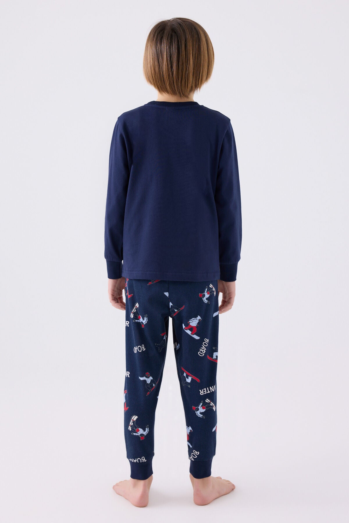 Rolypoly Erkek Çocuk Bisiklet Yaka Pigment Baskılı Kışlık Regular Fit Lacivert Pijama Takımı RP3435-C-V2